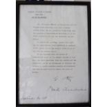 A facsimile of a signed typewritten agreement between Hitler and Chamberlain, regarding “the