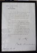 A facsimile of a signed typewritten agreement between Hitler and Chamberlain, regarding “the