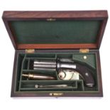 A 6 shot 140 bore self cocking bar hammer percussion pepperbox revolver, barrels 2¾” with B’ham