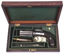 A 6 shot 140 bore self cocking bar hammer percussion pepperbox revolver, barrels 2¾” with B’ham