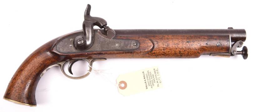 A mid 19th century .65” military type percussion holster pistol by Fredk. Barnes & Co, London,