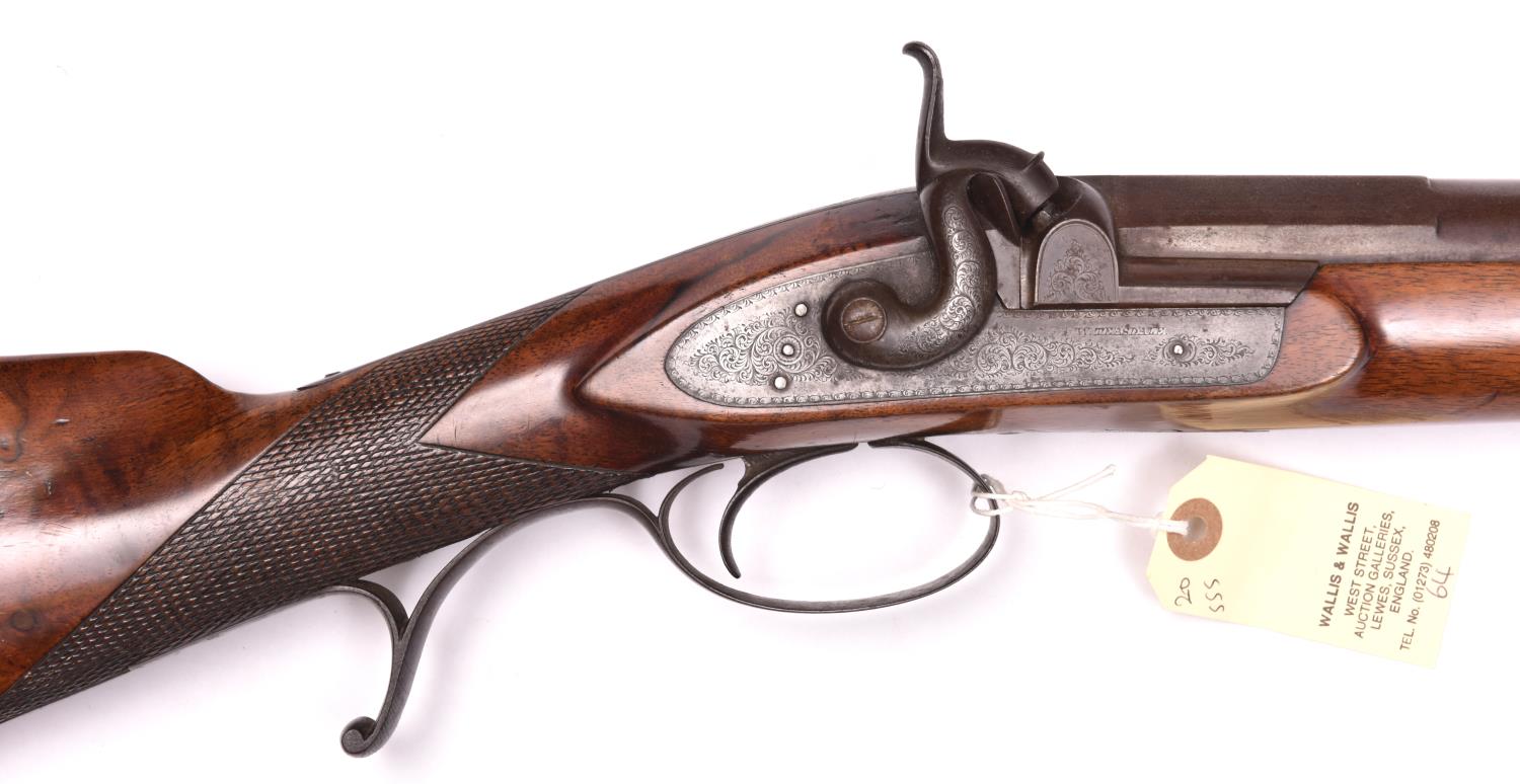 A mid 19th century 7 bore percussion sporting gun by Teasdale of Durham, 50½” overall, barrel 34” - Bild 2 aus 2