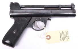 A pre 1958 .177” Webley Mark I air pistol, number 1602. GWO & near VGC, retaining nearly all