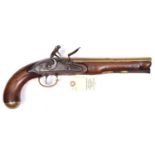 A scarce 20 bore brass barrelled flintlock mail coach pistol by J Harding, 14½” overall, barrel 9”