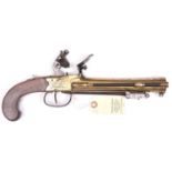 A brass barrelled and brass framed flintlock boxlock blunderbuss pistol with spring bayonet, by (