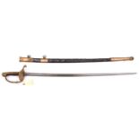 A French naval Officer’s sword, c 1870, slightly curved, fullered blade 29”, with narrow back