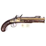 A 28 bore brass barrelled flintlock pistol with spring bayonet, by W Ketland & Co, C 1820, 14½”