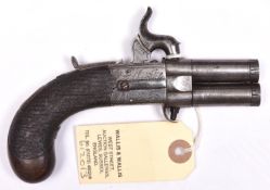 A 150 bore DB O&U turnover percussion boxlock pocket pistol, by T Wilson & Co, 5¾” overall, turn off