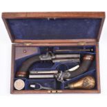 A cased pair of 18 bore percussion boxlock sidehammer belt pistols, by Whistler, Strand, London, c