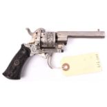 A Belgian 6 shot 7mm DA pin fire revolver, 7” overall, octagonal barrel 3½”, Liege proved, with