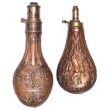 An unusual copper powder flask “Fluted”, body similar to Riling 290 without rings, patent brass