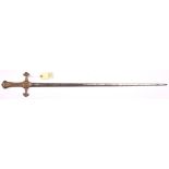 A bandsman’s composite sword, slender DE blade 29½”, with short central fuller, solid brass Mark