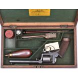 A cased 5 shot 54 bore Adams Model 1851 self cocking percussion revolver, barrel 6¼” engraved “