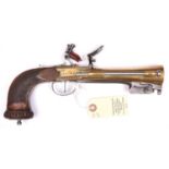 A French brass framed and brass barrelled flintlock boxlock blunderbuss pistol with spring