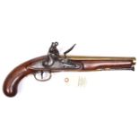 A 10 bore 1796 pattern flintlock holster pistol by T. Ketland & Co, 15½” overall, brass plated