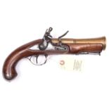 An early 19th century French brass barrelled flintlock blunderbuss pistol, 11” overall, 2 stage bell