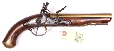 A scarce 20 bore brass barrelled flintlock holster pistol by D. Egg, made for the Prince of Bouillon