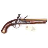 A scarce 20 bore brass barrelled flintlock holster pistol by D. Egg, made for the Prince of Bouillon