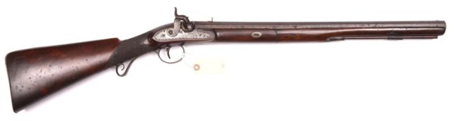 A 14 bore rifled percussion sporting carbine, by Harding, converted from flintlock, 36½” overall,