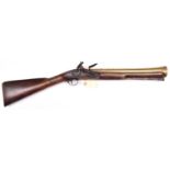 A heavy late 18th century brass barrelled flintlock blunderbuss of military appearance, by Barbar,