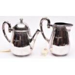 An elegant heavy quality Italian coffee pot and matching hot water jug, line decorated rims, and