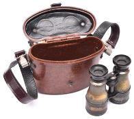 A WWII German brown bakelite binocular case, with small waffenamt stamp and maker’s code “ihg” and