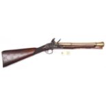 A brass barrelled flintlock blunderbuss by J Probin c 1800, 30” overall, 2 stage bell mouth barrel