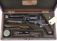A cased 5 shot 54 bore Beaumont Adams double action percussion revolver, barrel 5¾” engraved “Robert
