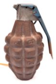 An inert US WWII pineapple grenade, with replacement alloy lever and pin. GC