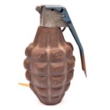 An inert US WWII pineapple grenade, with replacement alloy lever and pin. GC