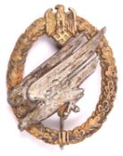 A Third Reich Army Parachutists badge, of heavy construction with matt finish to gilt wreath and