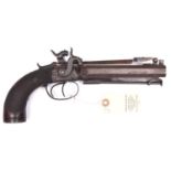 An Officer’s double barrelled 34 bore percussion boxlock side hammer pistol with spring bayonet,