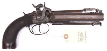 An Officer’s double barrelled 34 bore percussion boxlock side hammer pistol with spring bayonet,