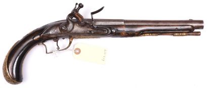 A mid 18th century Bohemian 24 bore flintlock holster pistol, 16” overall, plain half octagonal