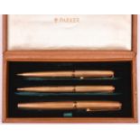 A Parker Pen Company “Presidential trio” set in 18 ct gold, comprising fountain pen with converter
