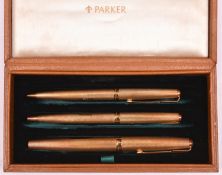 A Parker Pen Company “Presidential trio” set in 18 ct gold, comprising fountain pen with converter