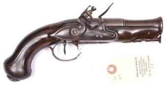 A late 18th century French flintlock blunderbuss travelling pistol, by Lamotte, 8¾” overall, 2 stage