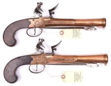 A pair of bronze barrelled and bronze framed flintlock boxlock blunderbuss pistols, by (Robert)