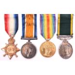 Three: 1914-15 star, BWM, Victory (2826 Cpl W G Burton 3-Lond R) GVF. Efficiency medal with
