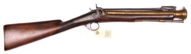 A mid 19th century brass barrelled percussion blunderbuss by T Wilson & Co, Liverpool, 29½” overall,