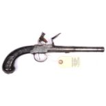 A 26 bore silver mounted cannon barrelled flintlock boxlock pistol, c 1770, 12½” overall, turn off