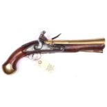 A brass barrelled flintlock blunderbuss pistol, by Ashton of Romford c 1770 but in an earlier style,