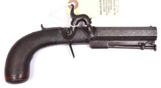 An unusual 48 bore percussion boxlock sidehammer overcoat pocket pistol, c 1840, 7¾” overall,