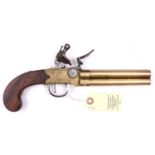 A scarce brass framed and brass 4 barrelled flintlock boxlock tap action pistol, by Wm Henshaw,