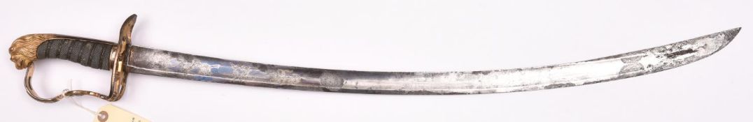 An 1803 field Officer’s sword of a Welsh Regiment, curved, fullered blade 30”, marked J J Runkel,