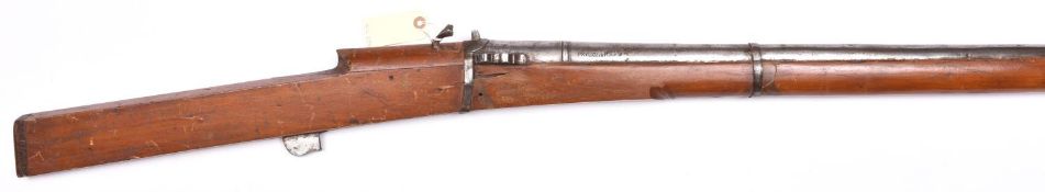 A 12 bore Indian matchlock rampart gun, 69” overall, barrel 50”, the breech with Jaipur arsenal