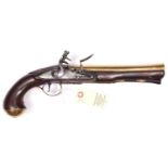 A late 18th century brass barrelled flintlock blunderbuss pistol, 13¾” overall, slightly swamped