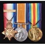 Three: 1914 star with clasp, BWM, Victory (7170 Pte E C Riddle RAMC) EF, (recently cleaned and