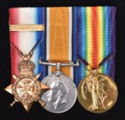 Three: 1914 star with clasp, BWM, Victory (7170 Pte E C Riddle RAMC) EF, (recently cleaned and