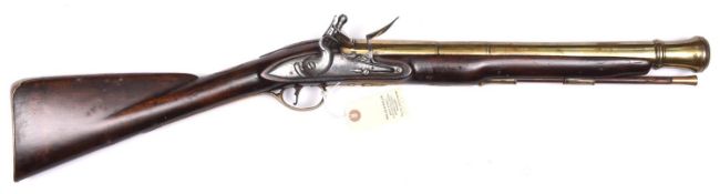 A brass barrelled flintlock blunderbuss, by Clemmens, c 1760, 30½” overall, 3 stage bell mouth